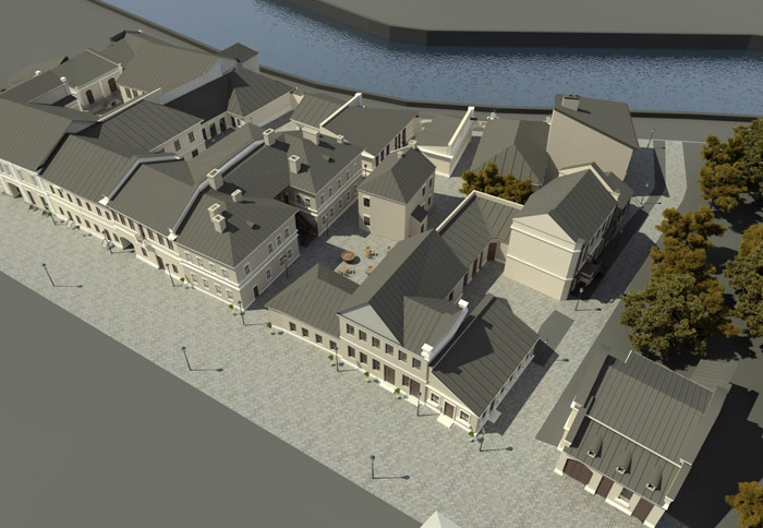3-D мадэль альтэрнатыўнага праекта рэканструкцыі набярэжнай Свіслачы ў раёне былой вуліцы Гандлёвай.